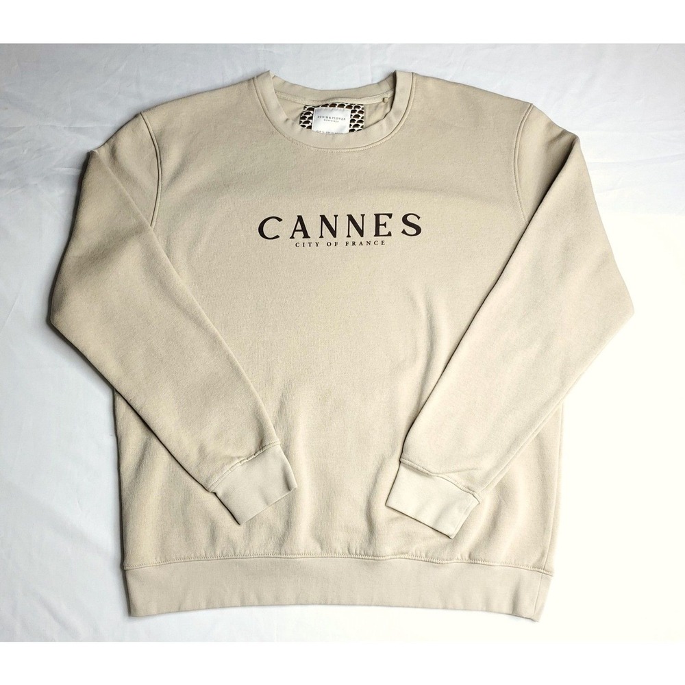 Cozy Men's Denim & Flower Ricky Singh‎ Cannes France Graphic Sweatshirt XL